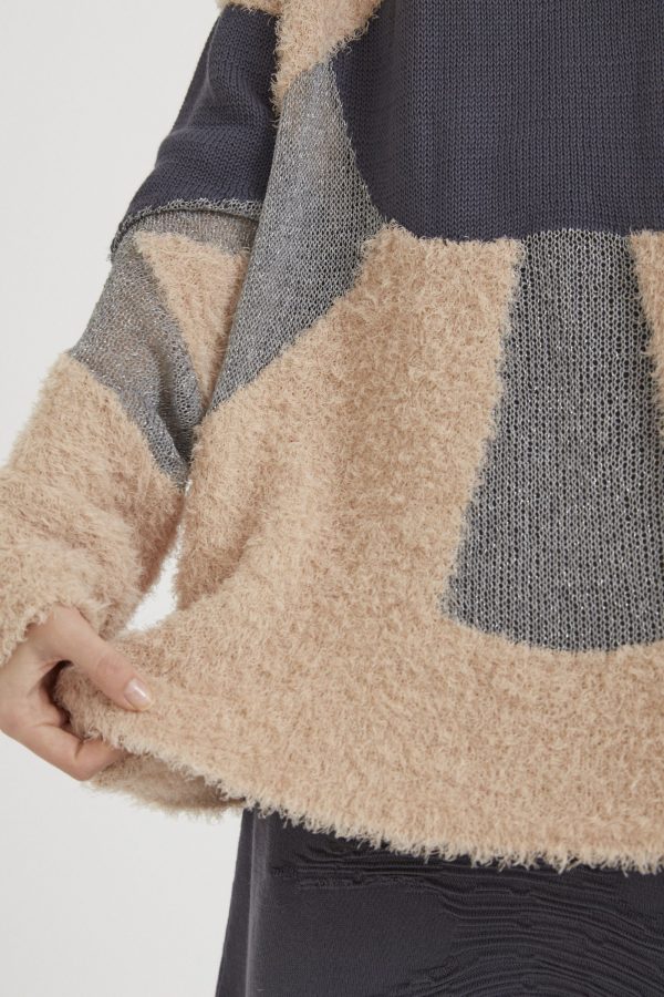 Loose-fitting textured semitransparent sweater with a panel design